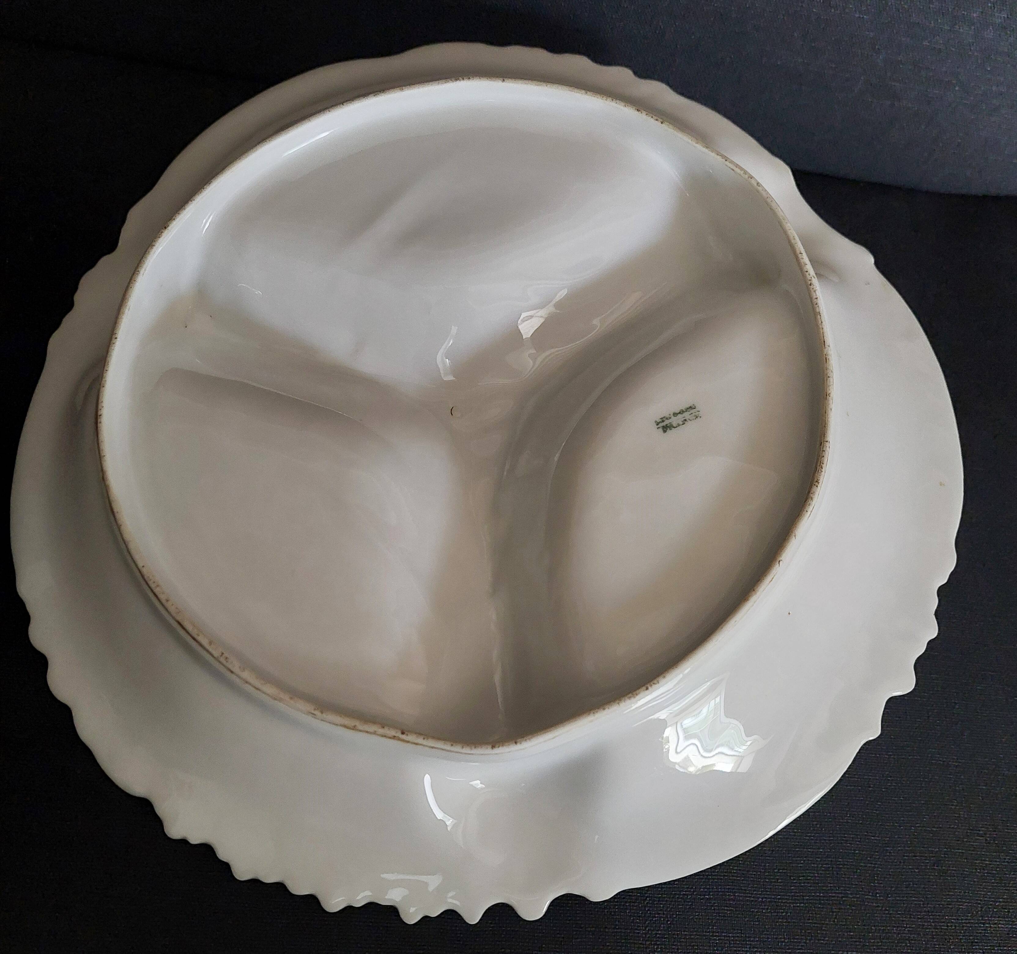 Serving dish beggar porcelain flowered Limoges early 20th century