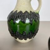 Set of 3 multi-color Fat Lava Op Art pottery vase made Bay Ceramics, Germany