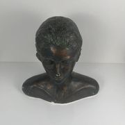 Female bust in neoclassical style in plaster by M. Mongey, 20th century.