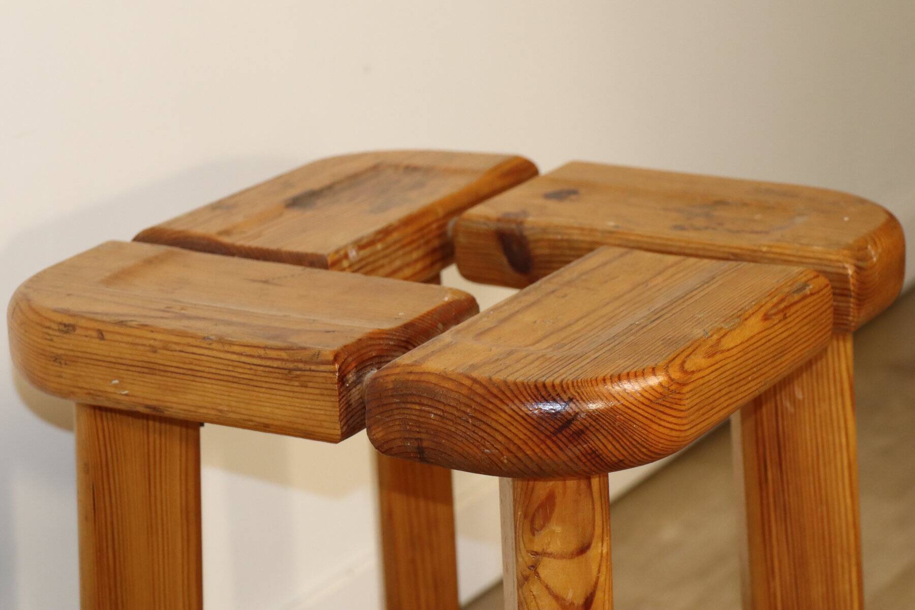 Vintage pine stool by Olof Ottelin - 1960