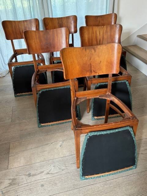 6 beech and teak chairs - Denmark 1940s