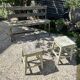 Garden bench in iron and wood and these 2 wooden stools