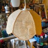 Vintage woven straw bell pendant light