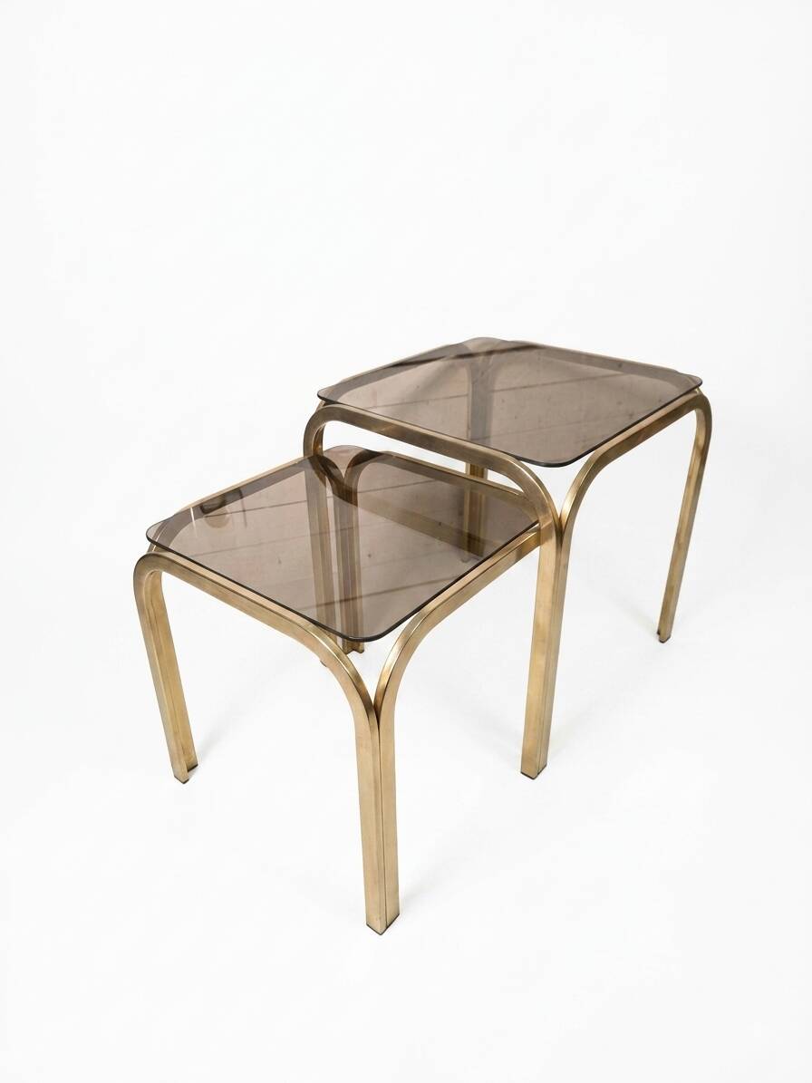 1970s golden metal nesting table