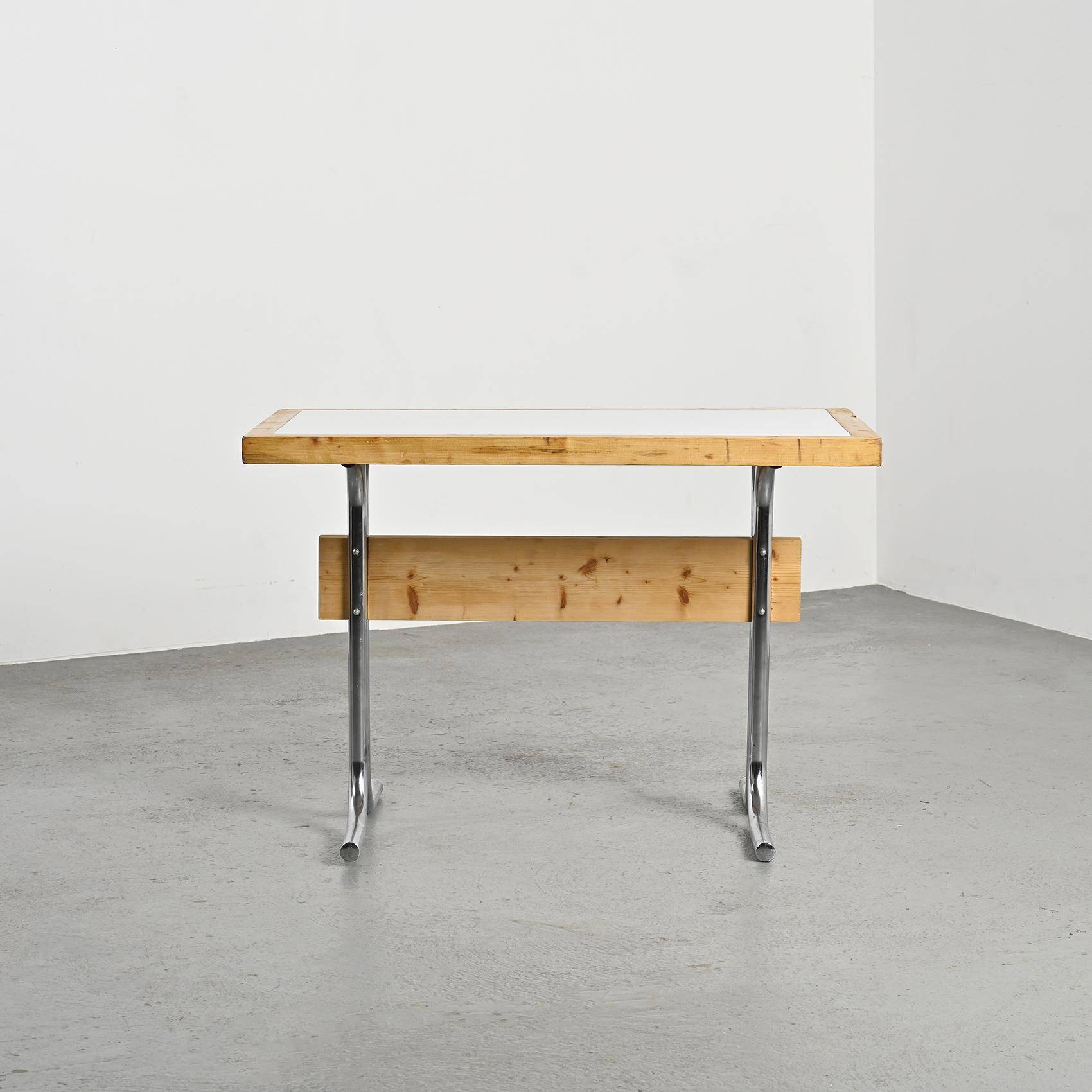 Metal and pine table, La Plagne circa 1960