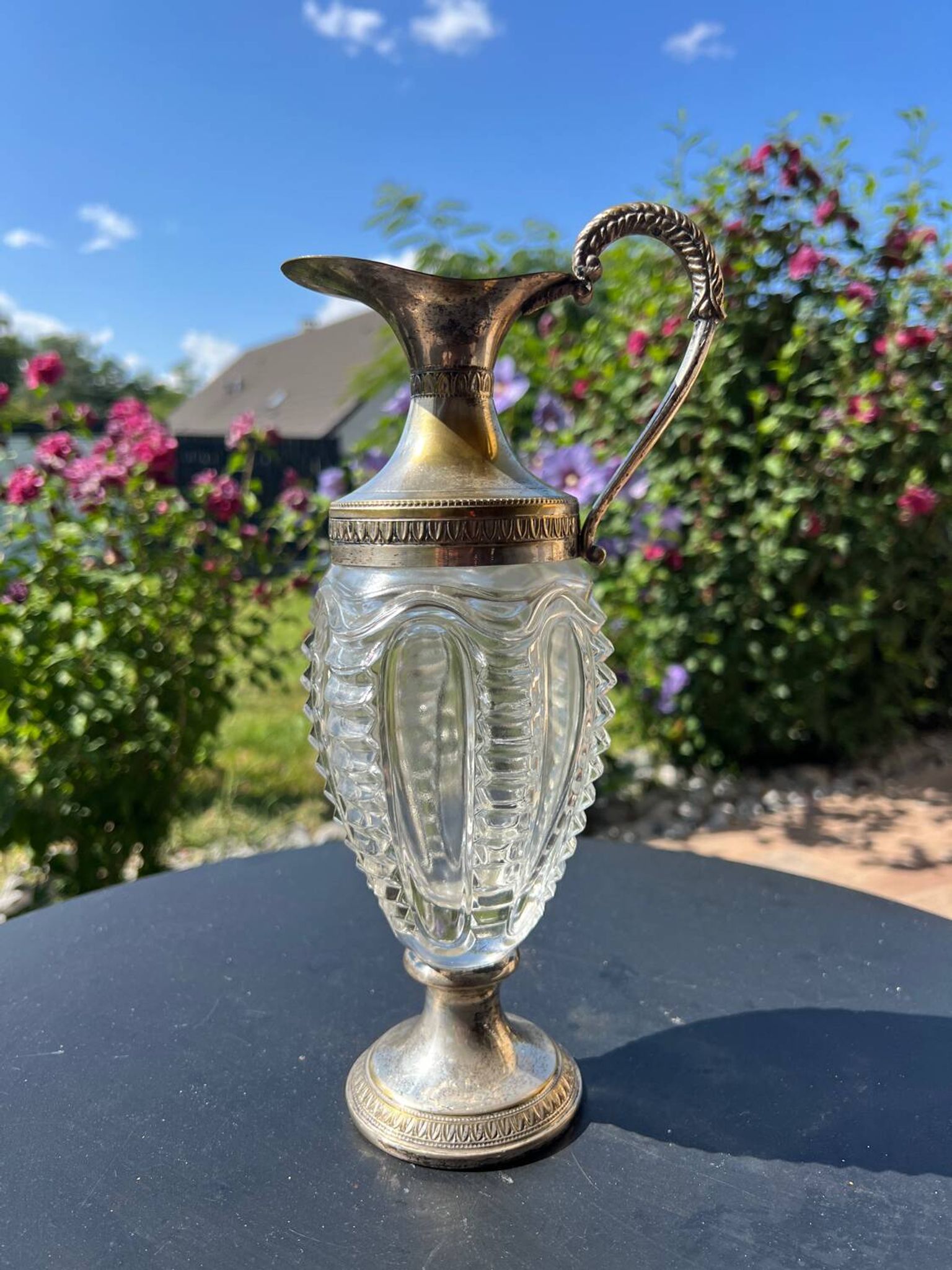 Ewer in molded Murano Venetian glass and metal