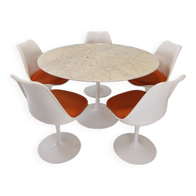 Table de Salle à Manger Knoll en Marbre avec 5 chaises par Eero Saarinen, 1960s