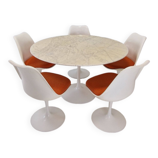 Table de Salle à Manger Knoll en Marbre avec 5 chaises par Eero Saarinen, 1960s