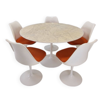 Table de Salle à Manger Knoll en Marbre avec 5 chaises par Eero Saarinen, 1960s