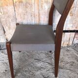 Series of 6 Scandinavian chairs in wood + gray skai, 70s vintage #a572