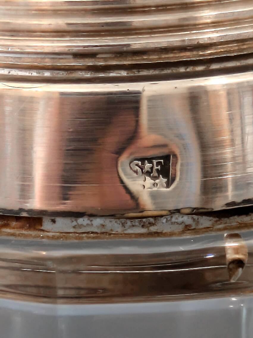 Antique Bohemian crystal and silver-plated metal sugar bowl, 15cm high