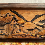 Tableau Alpin vintage années 50 - Sculpté et Pyrogravé - Ambiance Chal