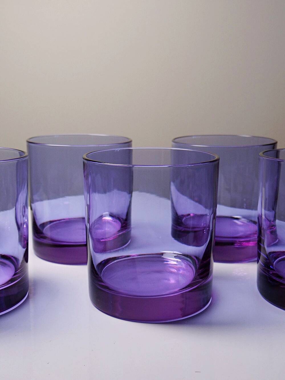 6 amethyst crystal whisky/cocktail glasses, Mid Century design from the 1960s-70s.