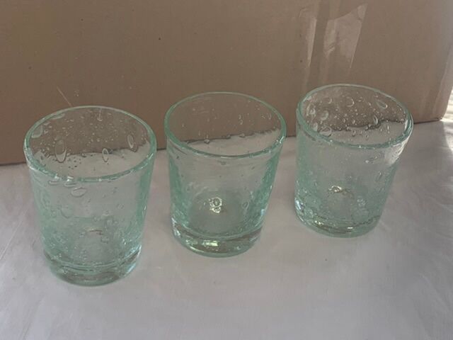 3 glasses in blown glass and green bubble from the glassworks of Biot signed and collector