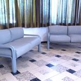 Two-Seater Leather and Steel Lounge Sofas by Gae Aulenti for Knoll International, 1970s, Set of 2