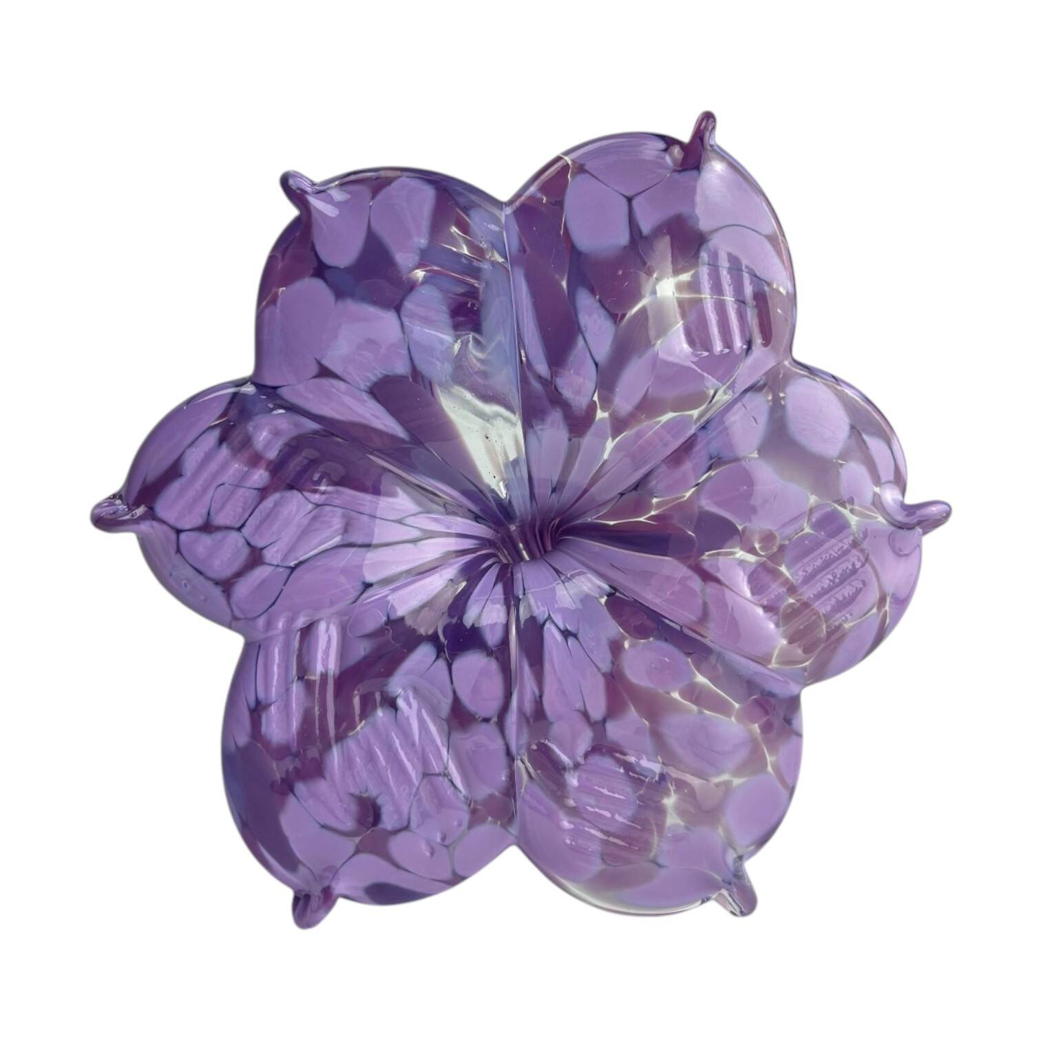 Pair of flower candle holders made of glass, handcrafted in Italy.