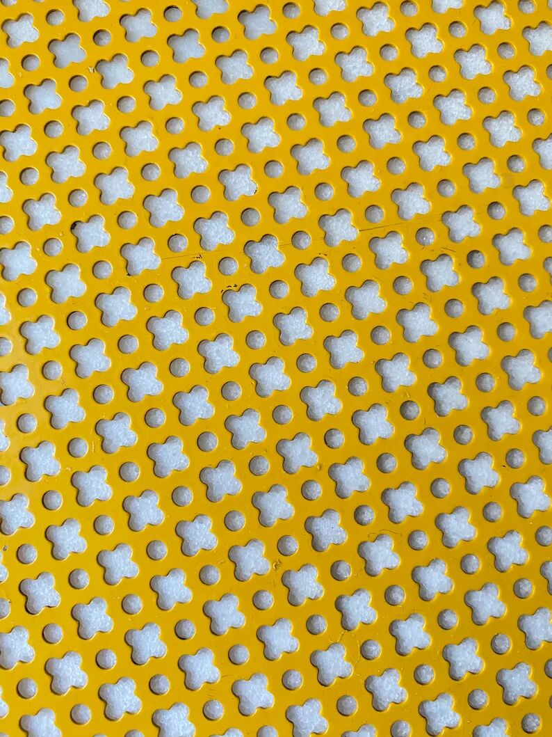 Mathieu Matégot round perforated metal tray, yellow, France 1950s