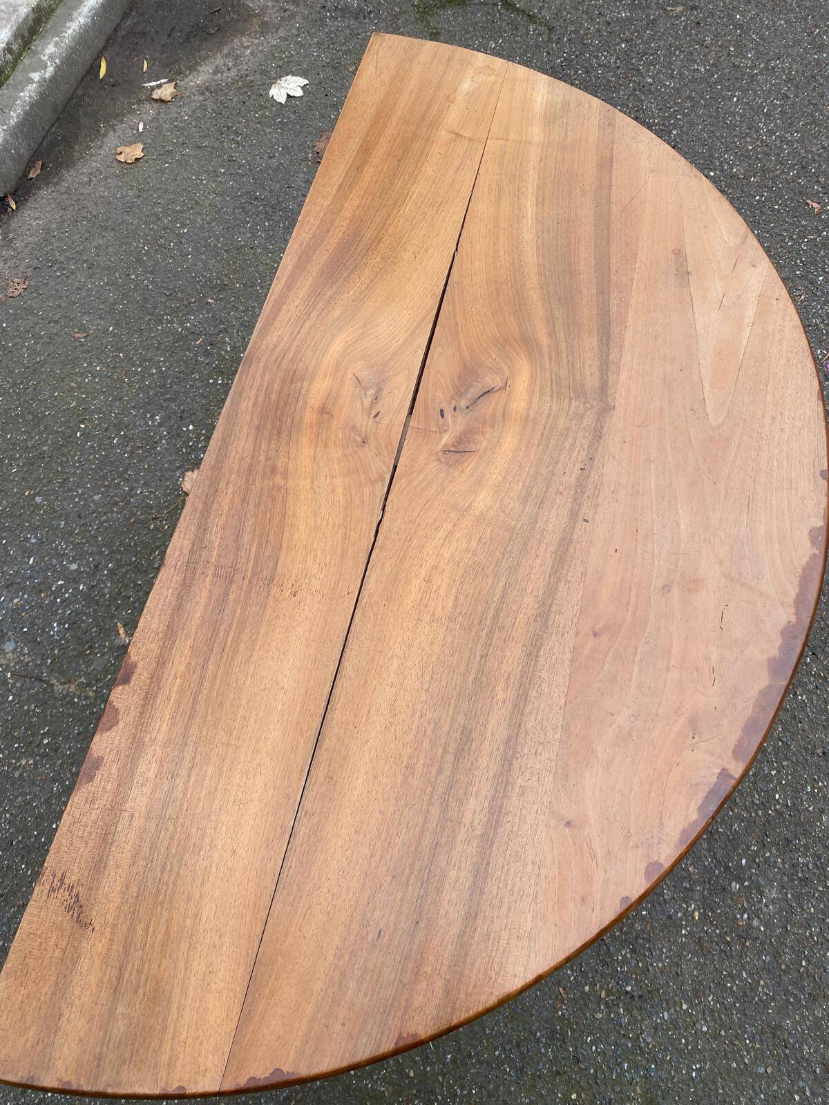Round extendable dining table with drop leaf, 19th century console table