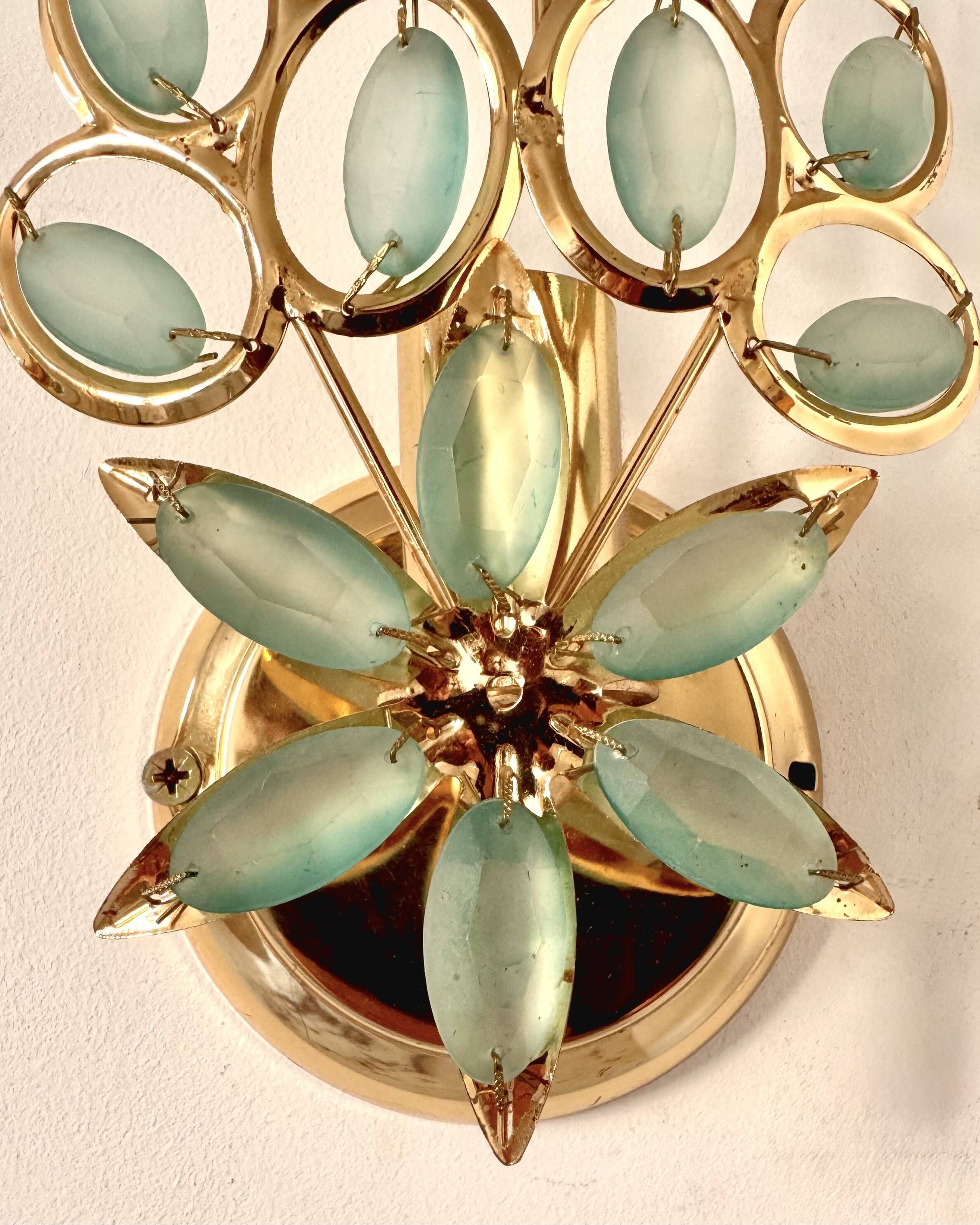 Pair of vintage brass wall lights with pendants, France, 1980.