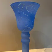 Frosted blue glass tulip vase on a stand. 90s.