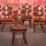 Vintage mid century brutalist solid oak dining chairs, 70