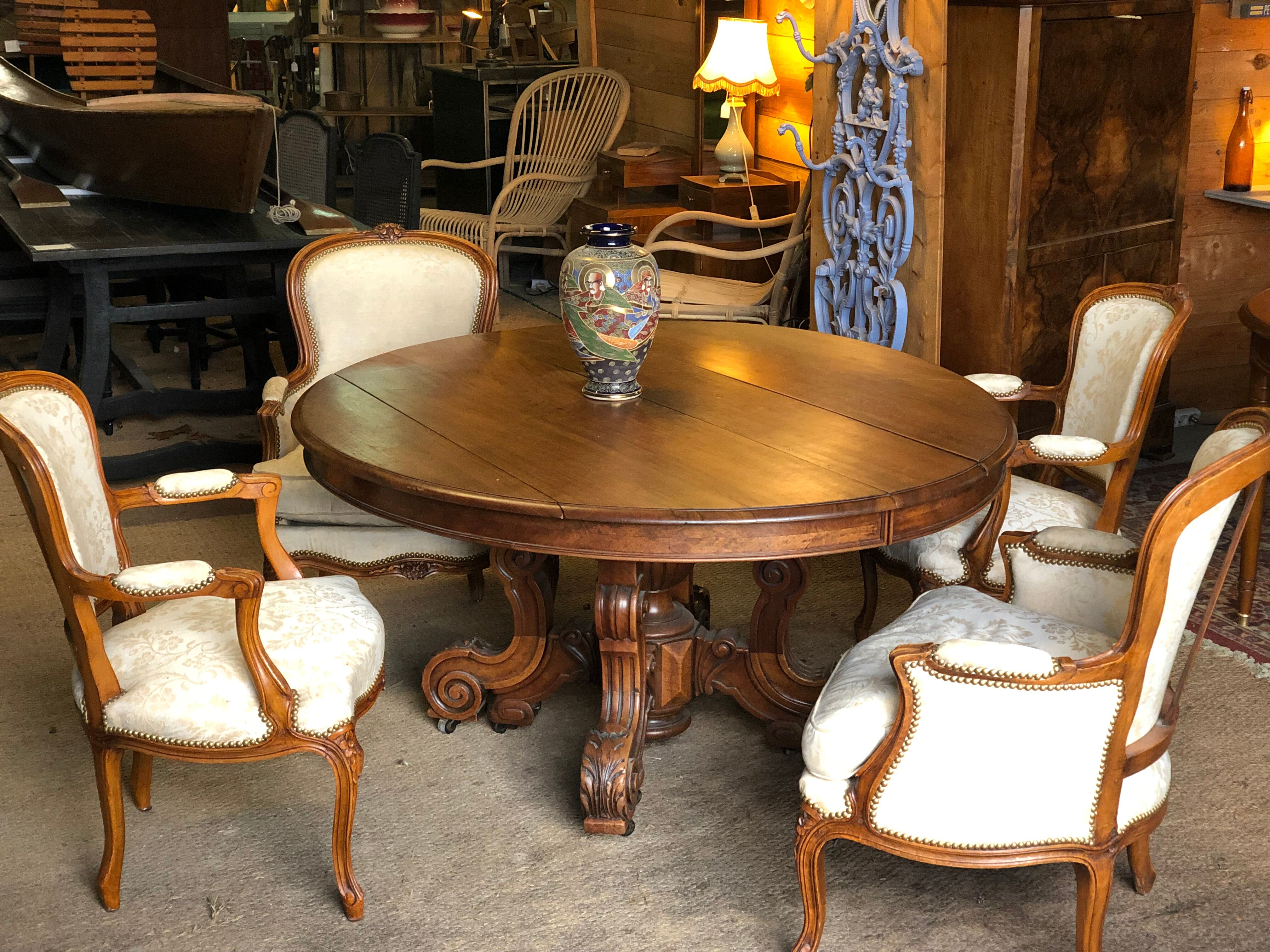 Armchairs Louis XV style carved walnut and fabric