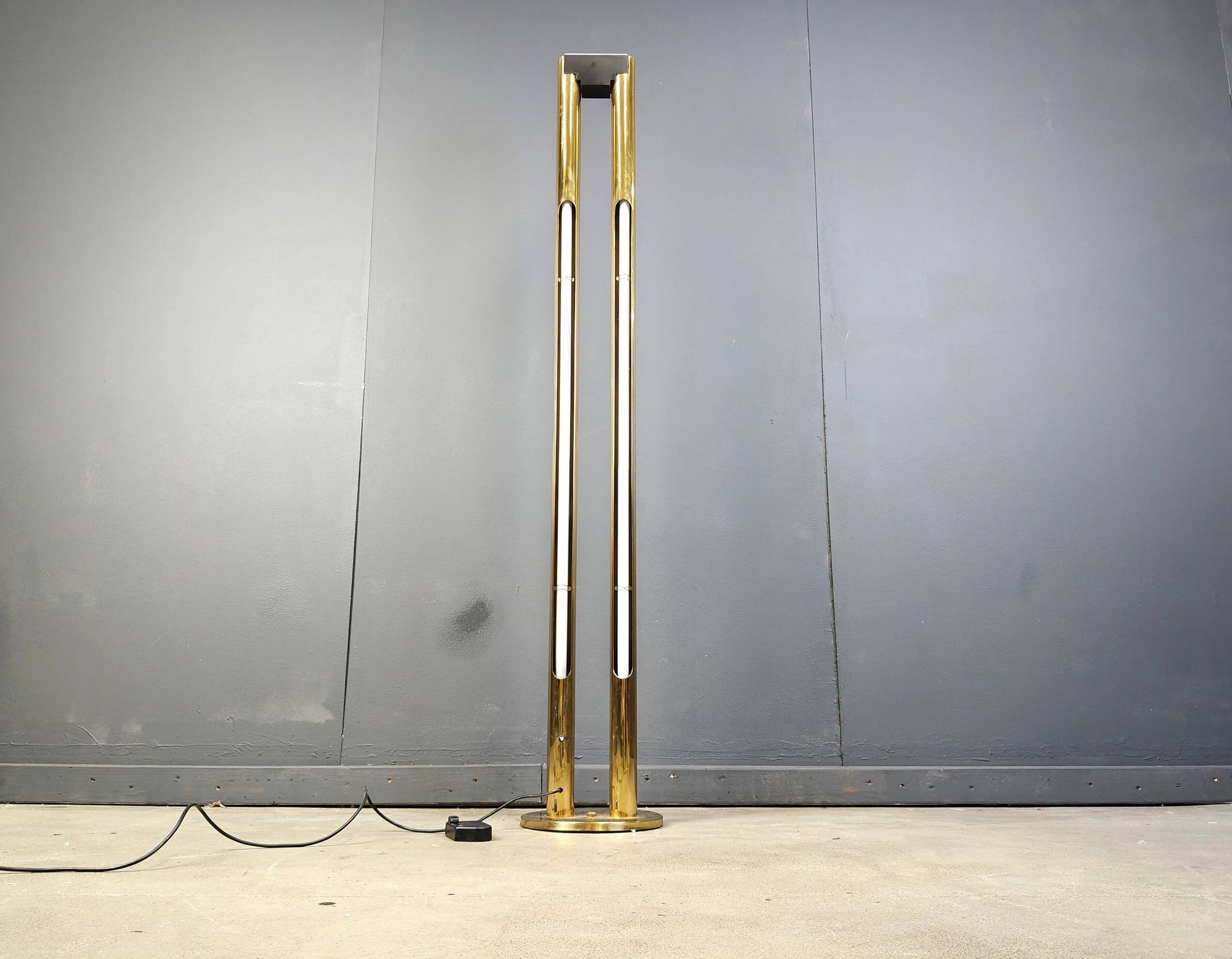 Vintage brass tube light floor lamp, 1980s