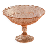 Vintage pink glass footed bowl – Star-decorated compote with draping – Ø 24 cm