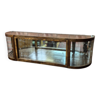 Large Upcycled Art Deco Walnut Wall Cabinet with Engraved Glass - 1930s