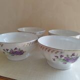 Set de 4 bols décor violettes en porcelaine