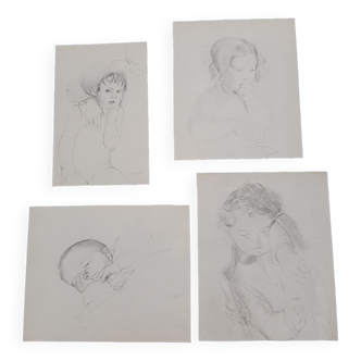 Set of 4 original drawings Edmond Sigrist (1882 1947)