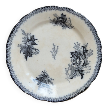 Flat plate iron earth Onnaing - Blue-black plant decoration on ivory background