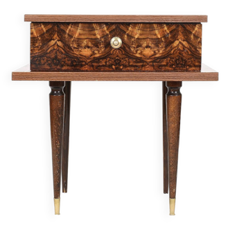 Table de chevet vintage des années 50 en bois laqué et acajou.