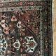 Antique handmade Hamadan Persian rug, ivory medallion on dark background 148x103.