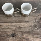 Set of 2 vintage porcelain cups with silver metal stand