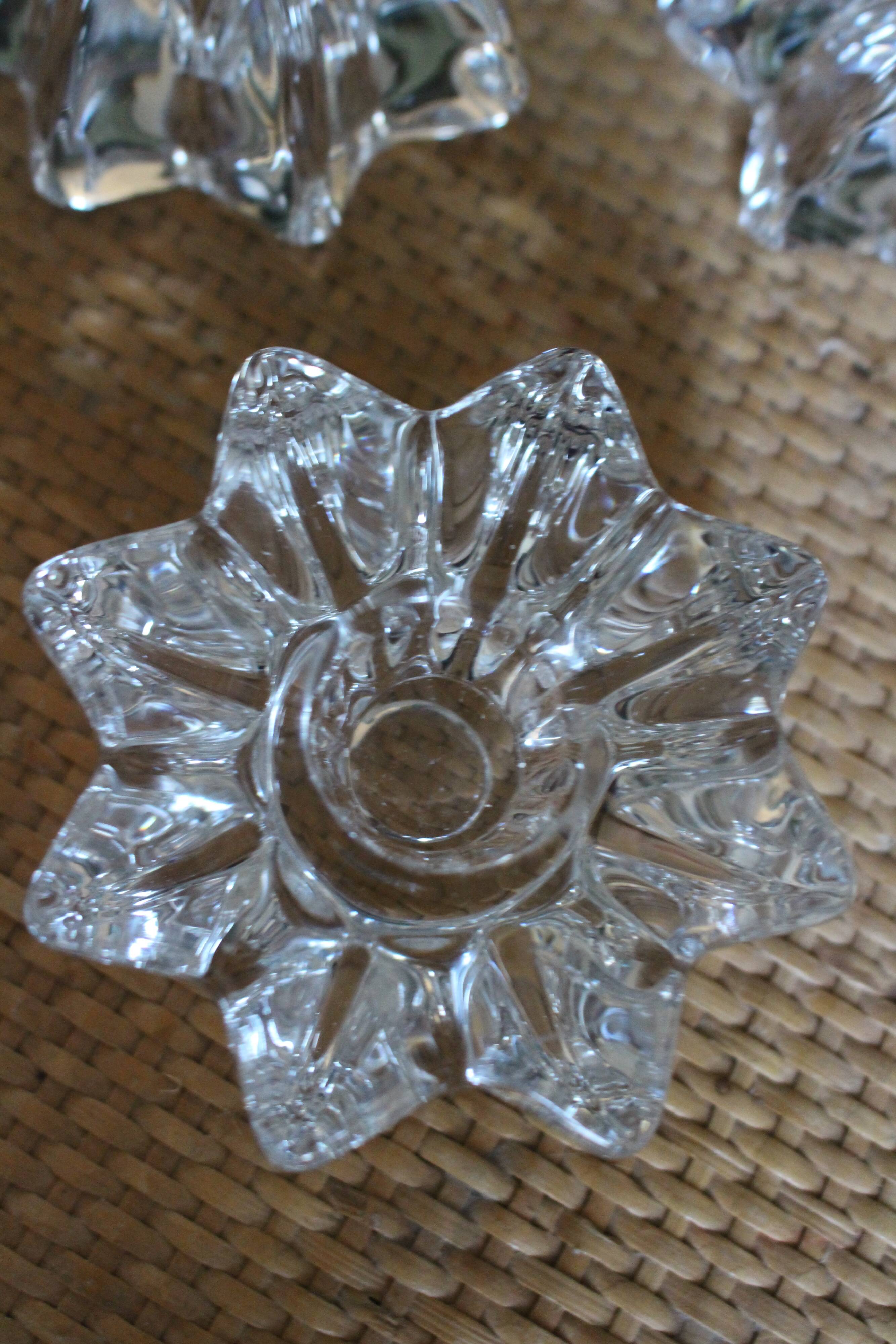 Set of 3 vintage star and flower glass candle holders