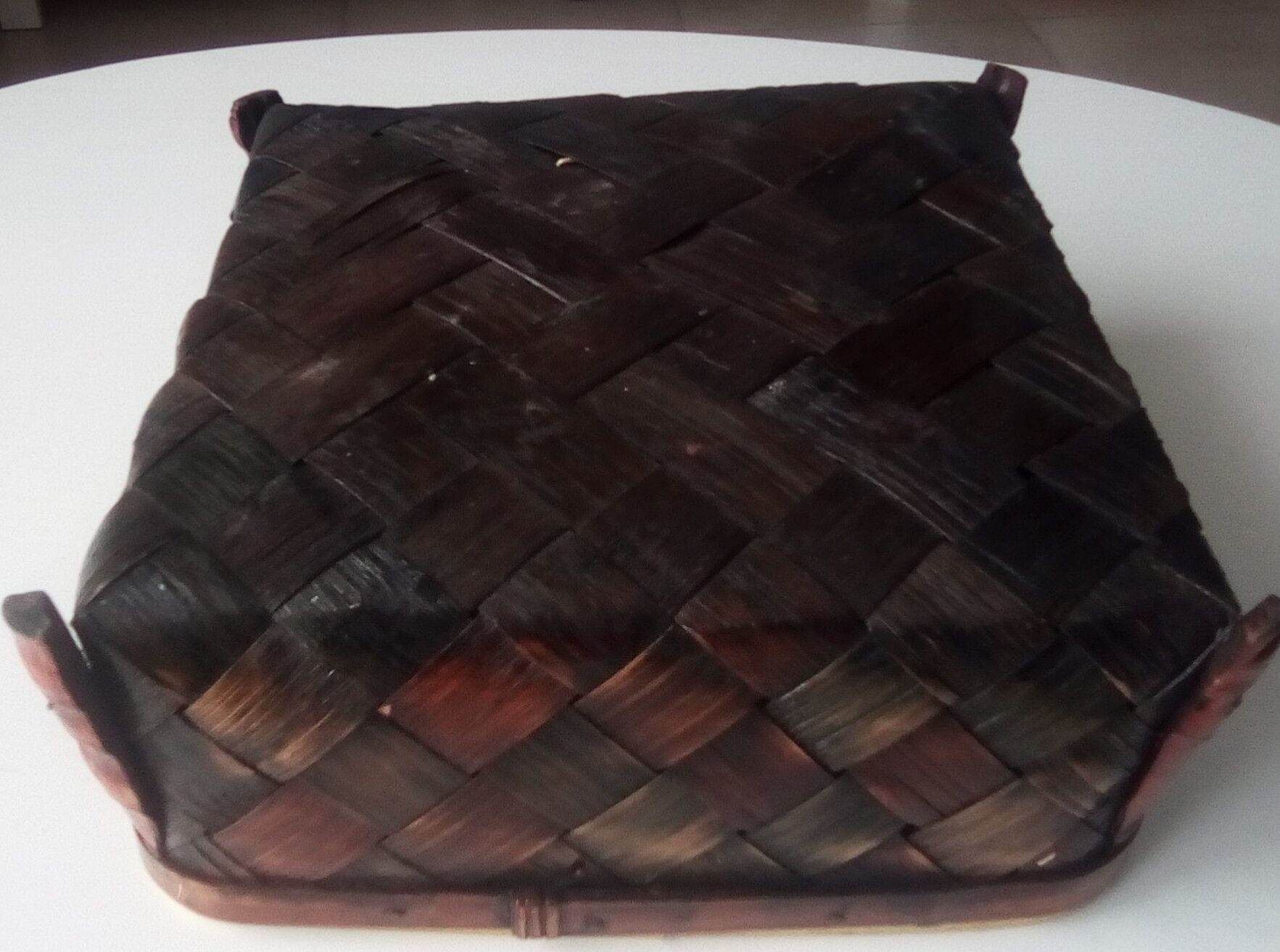 80s varnished bamboo basket