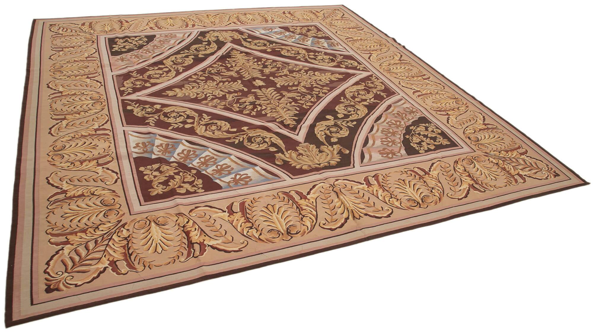 Handmade European Vintage Aubusson Kilim 363 cm x 384 cm