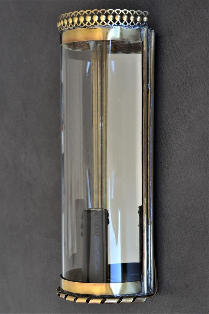 vintage mirror wall lamp, domed glass and golden brass