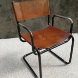Fauteuil vintage en cuir et acier tubulaire, 1960