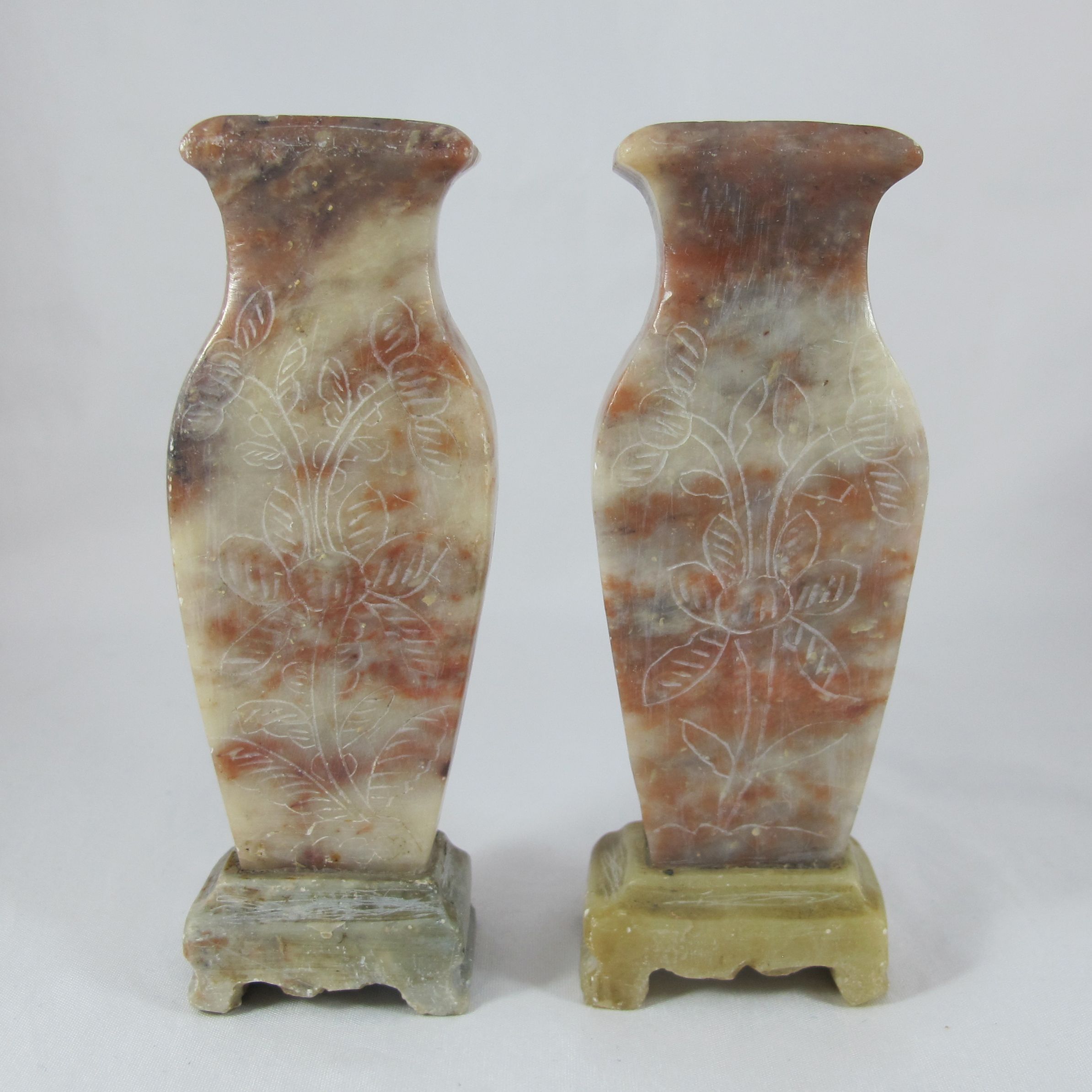 pair of small vases in hard stone carved Chinese China