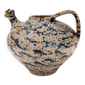 Vintage Beige and Green Lacquered and Handpainted Terracotta Vase, Deruta,