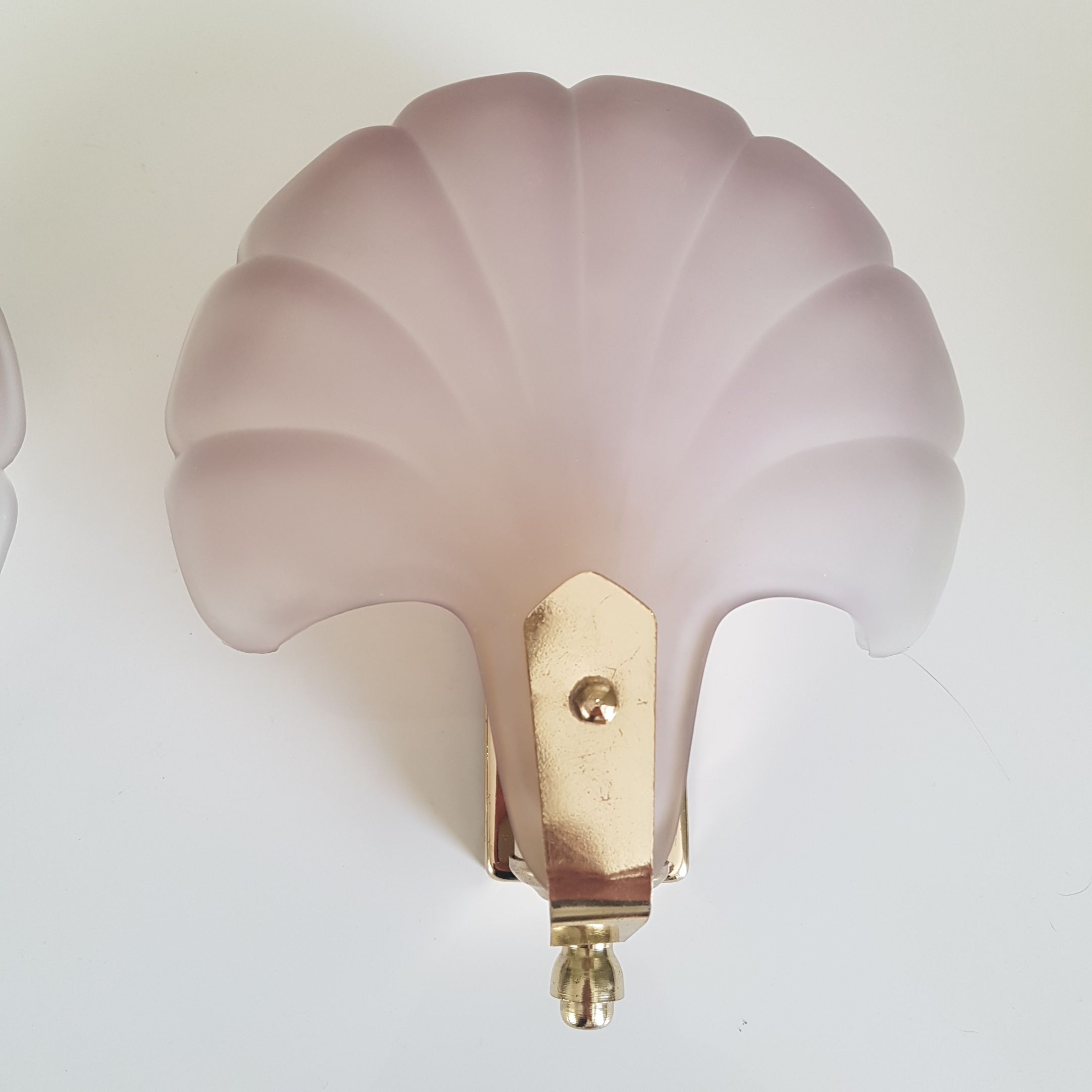 Pair of sconces shell pressed glass sand and golden steel 1970