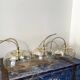 Set of three new electrified golden glass pendant lamps