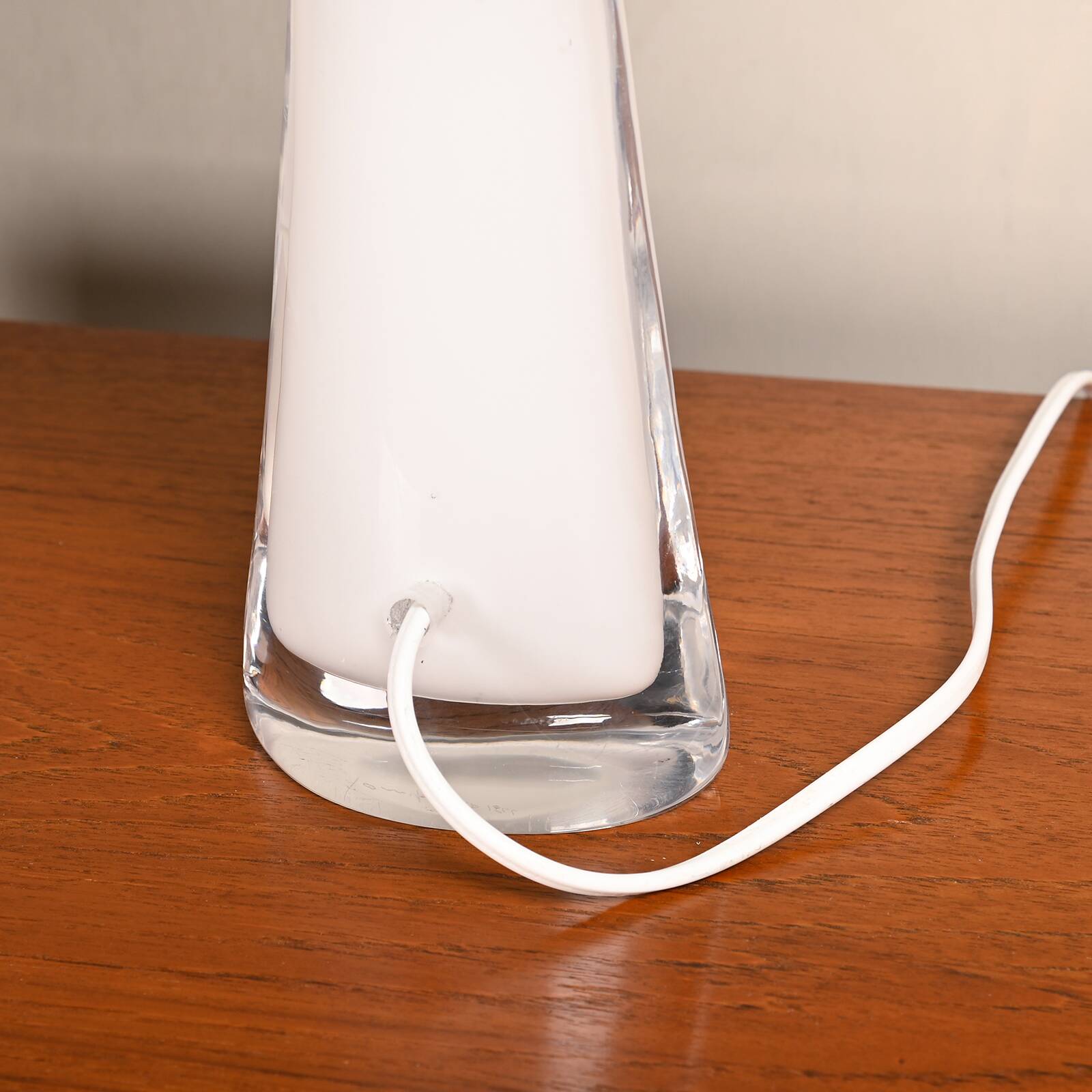 Carl Fagerlund white glass table lamps and dark ochre shades for Orrefors Sweden