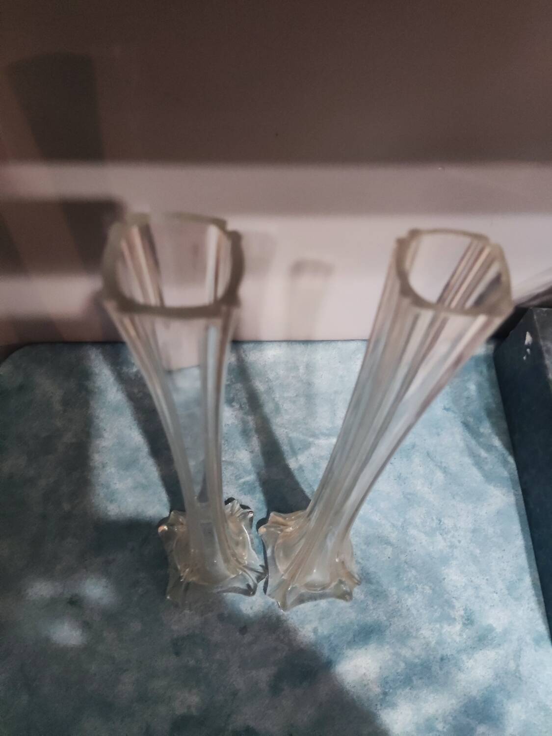 Pair of vintage chiseled glass soliflore vases