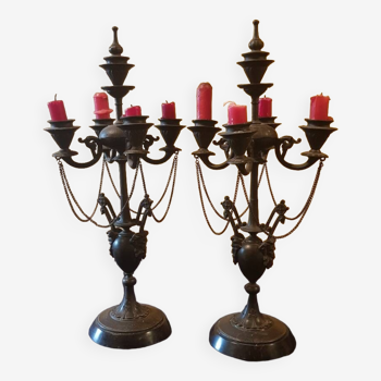 Pair of Napoleon III bronze candlesticks.
