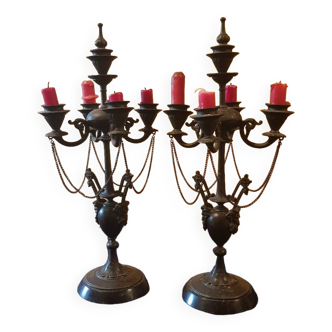 Paire de chandeliers en bronze Napoléon III.