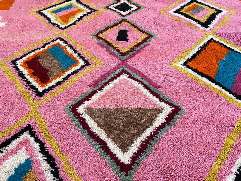 Moroccan handmade rug, beni ourain pink shag 150/250cm