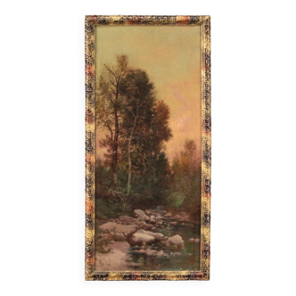 Tableau signé paysage huile sur toile du 19ème siècle